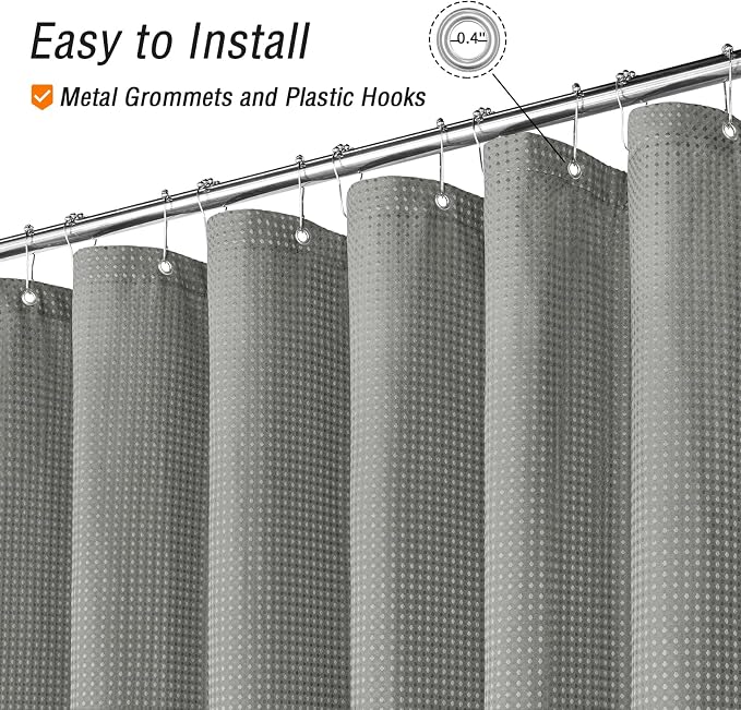 Extra Long 230GSM Grey Shower Curtain, 72 x 84 | 230GSM Tall Fabric Shower Curtain for Bathroom, Water Repellent, Machine Washable