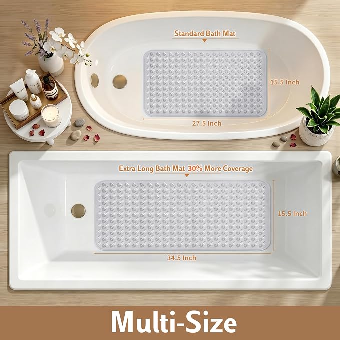 Yimobra Bathtub Mat Non Slip, Shower Mat with Strong Suction Cups & Drain Holes, 28"X16", Anti Slip Bath Tub Mat for Inside Shower, Machine Washable Fast Drying, Bathroom Essentials, Clear