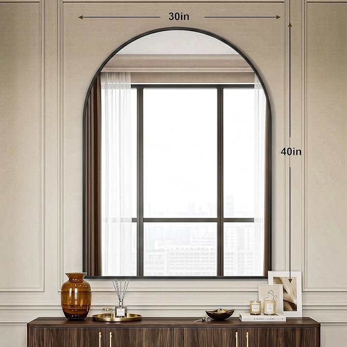 AMOISE Arched Bathroom Mirror for wall, 40"x30" Vanity Mirror, Black | Metal Frame, HD Glass, Over Sink Mirror for Bathroom, Entryway, Living Room & Bedroom