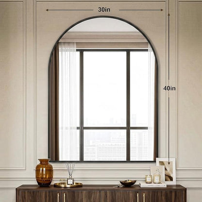 AMOISE Arched Bathroom Mirror for wall, 40"x30" Vanity Mirror, Black | Metal Frame, HD Glass, Over Sink Mirror for Bathroom, Entryway, Living Room & Bedroom
