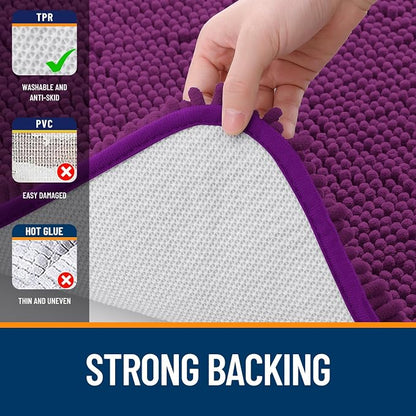 OLANLY Bathroom Rugs 30x20, Extra Soft Absorbent Chenille Bath Rugs | Purple, Quick-Drying Rubber Backing, Machine Washable Bath Mat for Bathroom Floor, Tub and Shower, Home Decor Accessories