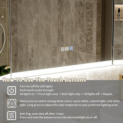 48"x36" Trifold LED Bathroom Mirror with Lights & Removable Magnifier, 180° Foldable, Front & Back Lit, Stepless Dimming, Adjustable Color Temperatures, Anti-Fog, Wall Mounted