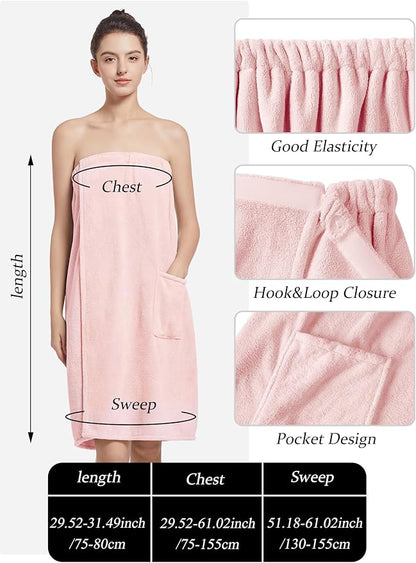 Women'S Soft Wrap Towel Full Length，Bath Robe After Shower Female Plush Long，Spa Bathrobes Lightweight With Pockets