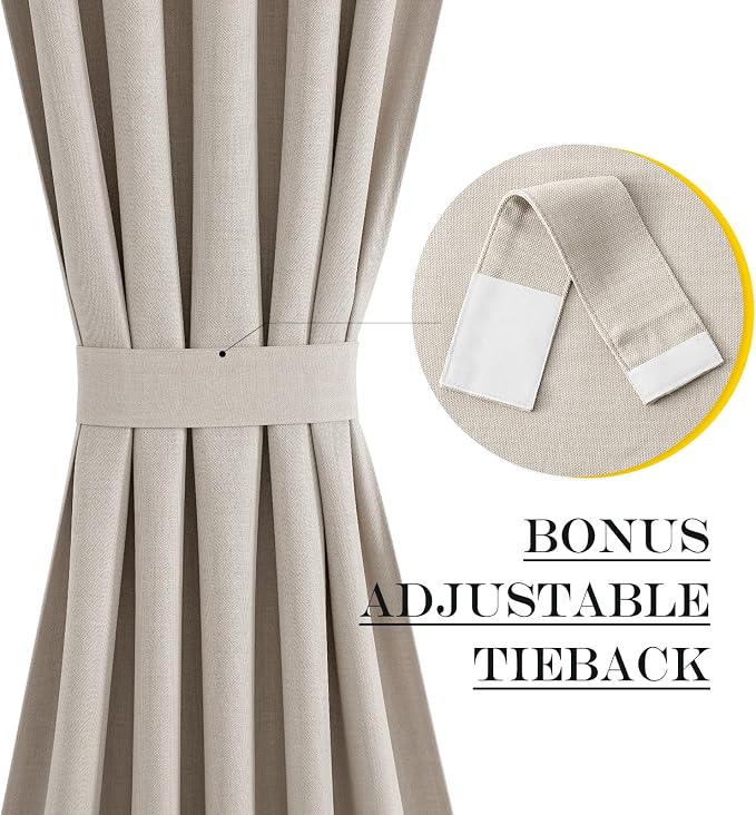 NICETOWN Door Curtains 72 inche Long - Faux Linen French Door Shades for Glass, Thermal Insulated Window Covering for, Sidelight Curtains for Kitchen, 30 inch Wide, Angora, 1 PC
