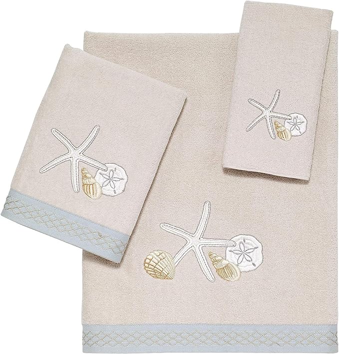Avanti Linens - Bathroom Towel Set, 100% Soft and Absorbent Cotton Hand, Fingertip & Bath Towel, Coastal-Inspired Home Decor, Set of 3 (Seaglass)