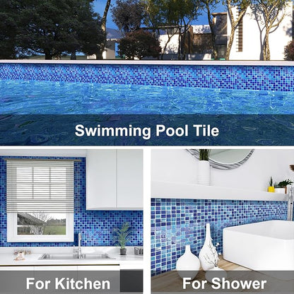 LSDECO 5 Sheets Glass Mosaic Tiles Backsplash, Pool Tiles, 12" x 12" Kitchen Backsplash Tile, Glass Tiles for Bathroom Border Shower Wall (5 Sq.Ft Cobalt Blue)