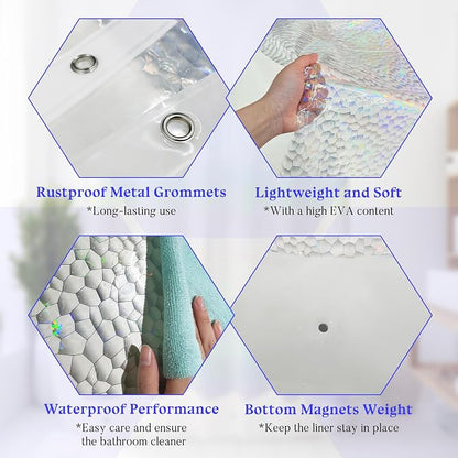 Mrs Awesome 72x72 Shower Curtain Liner Holographic | 3 Bottom Magnets,12 Rustproof Grommets,Glitter Water Proof Lightweight PEVA,72W x 72H for Bathroom