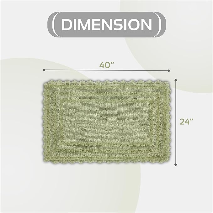 Better Trends Lilly Crochet 24x40 Reversible Bath Rugs and Bath mats for Bathroom, Luxurious 100% Cotton Bath Rug & Water Absorbent Bathroom Mat - Sage Green Bath Matt