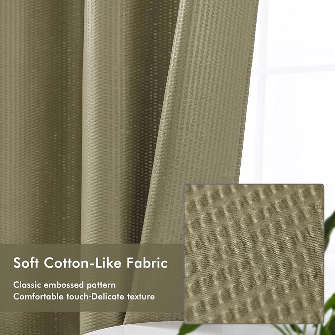 No Hook Shower Curtain with Snap-in Liner, Embossed Waffle Design Fabric Shower Curtain for Bathroom, Soft & Lightweight, 71x74, Taupe