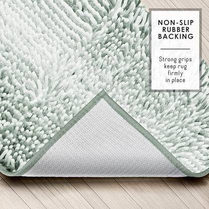 Hearth & Harbor Bathroom Rugs, Chenille Bath Mat - Machine Washable Bath Mats for Bathroom Non-Slip Backing Rubber, Quick Dry Bathroom Mat, 17 x 24 - Ombre Green