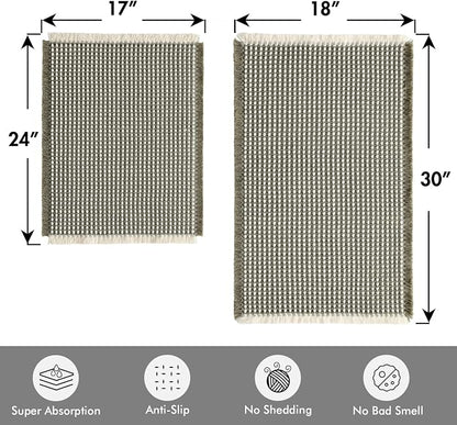 MIULEE Set of 2 Waffle Bathroom Rugs Green&Cream Bath Mat 17"x24"+18"x30" | Non Slip, Super Absorbent, Washable, Ultra Soft, Rubber Backed, Small Boho Bath Rugs for Bathroom Floor Tub Shower