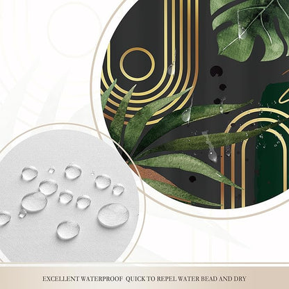 Glawry Dark Green Gold Boho Mid Century Shower Curtain Extra Long Abstract Minimalist Geometric Tropical Modern Leaf Bathroom Simple 72Wx78L Inches Bath Accessories Art Home Decor Fabric 12 Pack Hook
