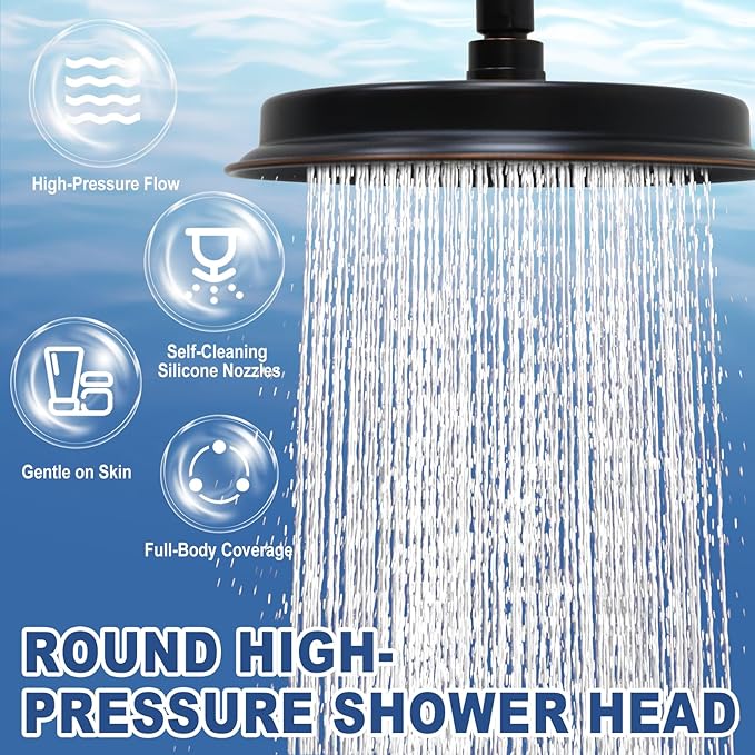 Oil Rubbed Bronze Antique Shower Head Replacement, 9 Inch Round Rain Rainfall Showerhead Made of 304 Stainless Steel Vintage High Pressure Waterfall Shower Heads with Silicone Nozzle