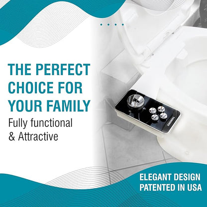 Throne Bidet Attachment - USA Patented - Non-Electric Self Cleaning Water Sprayer Toilet Bidet Seat Attachment, Double Nozzle (Frontal & Rear Wash), Easy Install (Black)