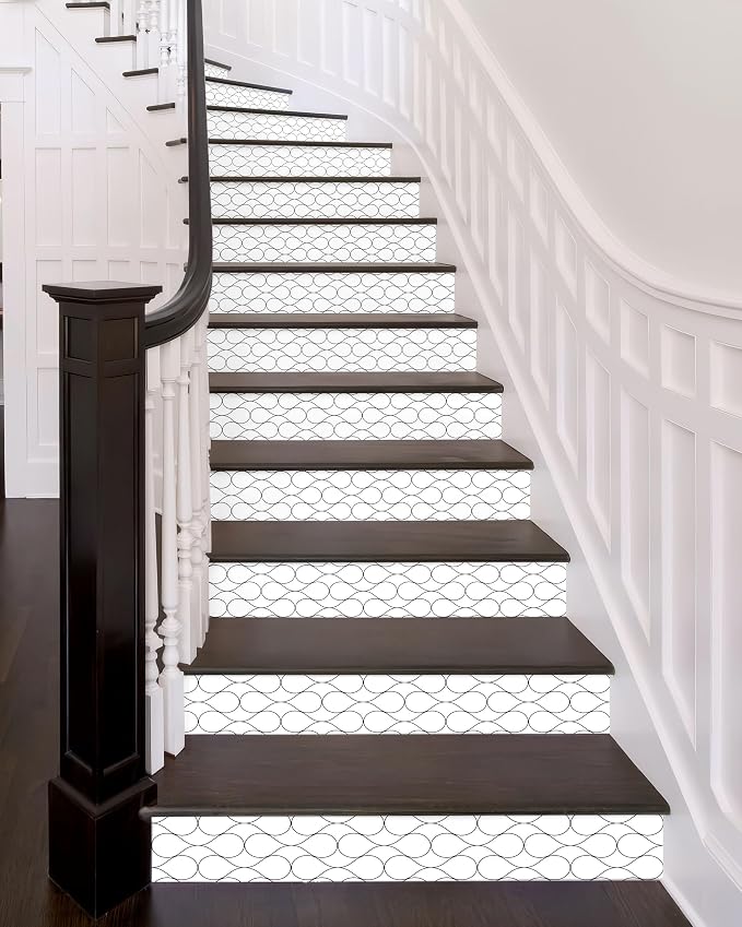 FLFK Stair Riser Decals - Modern Grid Stair Stickers Murals Peel and Stick Self-Adhesive for Home Decor, 39.3" W x 7.08" H x 13Pcs