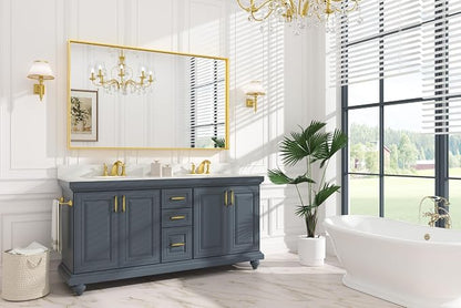 Keonjinn 60x36 Inch Gold Bathroom Mirror for Over Sink, Wall Mounted | HD Tempered Glass, Vanity Mirror, Brushed Framed, Square Corner, Modern Farmhouse, Rectangular Mirrors, Aluminum Alloy