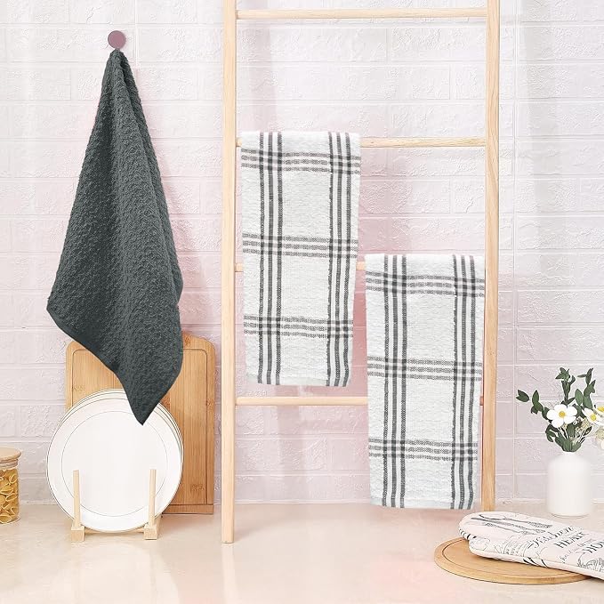 DAN RIVER Gray Kitchen Towels, 12 Pack, 16x26 Inches Absorbent Dish Towels | 100% Cotton Absorbent Soft cotton kitchen towels for drying dishes, Quick Dry, Dish Towels for kitchen,Tea and Bar towels set