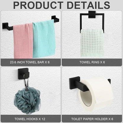 Gisafai 30 Pcs Black Bathroom Hardware Accessories Set 23.6 Inch Bath Towel Bar Kit Stainless Steel Bathroom Hardware Set Towel Racks Ring Robe Hooks Paper Holder for Wall Mounted