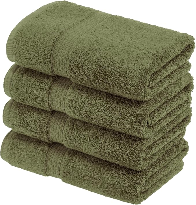 Superior Egyptian Cotton Plush Absorbent, Hand Towel Set of 4, Forest Green | Quick Dry, Soft Luxury Towel Set, Bath Essentials for Bathroom, Guest Bath, Spa, 4 Piece Set, Madeline Towels