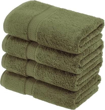 Superior Egyptian Cotton Plush Absorbent, Hand Towel Set of 4, Forest Green | Quick Dry, Soft Luxury Towel Set, Bath Essentials for Bathroom, Guest Bath, Spa, 4 Piece Set, Madeline Towels