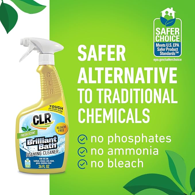 CLR Brilliant Bath Foaming Bathroom Cleaner Spray - For Use On Toilet, Bath, Shower, Sink, Glass, Stainless Steel - Fresh Scent, 26 Ounce Bottle (Pack Of 2)