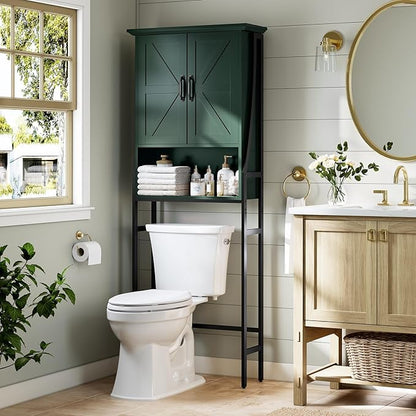 Over The Toilet Storage Cabinet, Over Toilet Bathroom Organizer with Barn Doors Above Toilet Storage Cabinet Spacesaver Behind Toilet Bathroom Organizer (Forest Green)