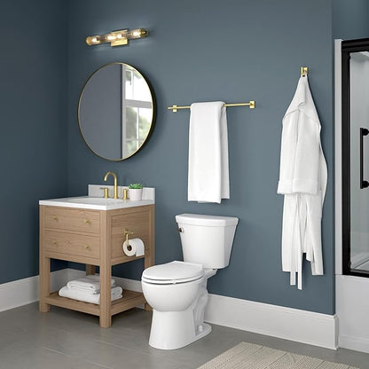 Franklin Brass Hartwell 3-Piece Bathroom Set Satin Gold 18" + 6" Towel Rack, Toilet Paper Holder/Hand Towel Holder, Hook | 3-Piece Bath Hardware Accessories Set HRT63-SG