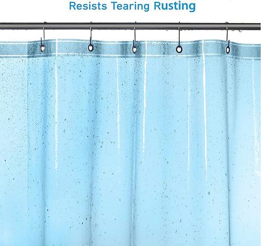 EHZNZIE Shower Curtain Liner Light Weight PEVA, Shower Liner 72x72 Inches, Waterproof, No Chemical Smell with 12 Rust Proof Metal Grommets for Bathroom Shower Curtain, Clear Blue