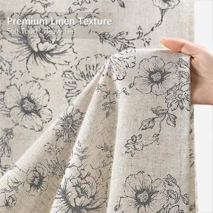 Farmhouse Floral Linen Shower Curtain, Vintage Grey Pattern Rustic Shower Curtains for Bathroom, Dark Gray,72x72