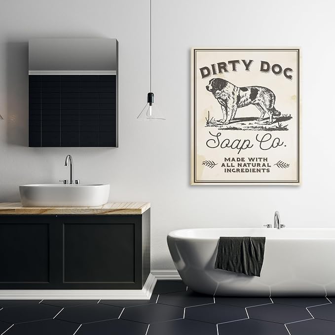 Dirty Dog Soap Vintage Sign, 36 x 48 Inch Canvas Wall Art | Stupell Industries · By Lil' Rue · Ready to hang · Bathroom and laundry room decor · Made in USA