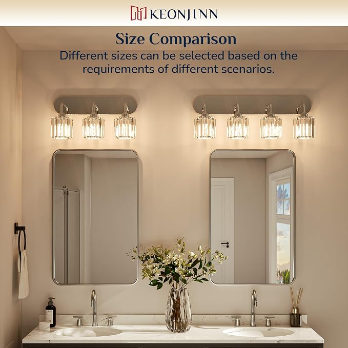 Keonjinn 6-Light Chrome Crystal Bathroom Light Fixtures Over Mirror | Vanity Lighting Fixture with Crystal Square Shades, Dimmable, Modern Style, Compatible with E26 Base LED Bulbs (Exclude Bulb)