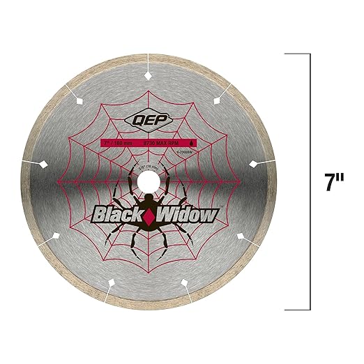 QEP 7" Black Widow Premium-Grade, Thin Rim Diamond Blade for Wet Cutting of Porcelain, Ceramic, Granite and Marble Tile