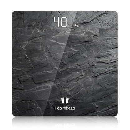 Healthkeep Digital Bathroom Scale, High Precision, with Step-On Technology, LED Display, Slim Design, Max. 180 kg/400 lb, Marbled Gray