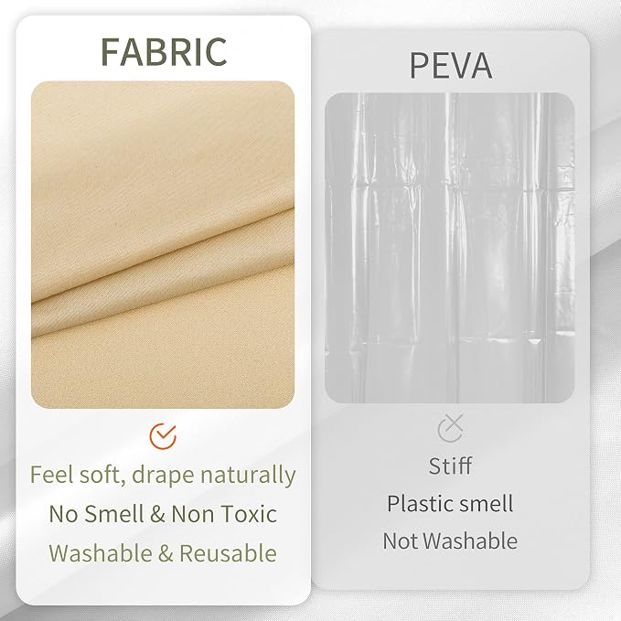 ALYVIA SPRING 72x78 Long Waterproof Fabric Shower Curtain or Liner Khaki | 3 Magnets, Soft Cloth & Hotel Quality, Machine Washable, Light-Weight, Long Size