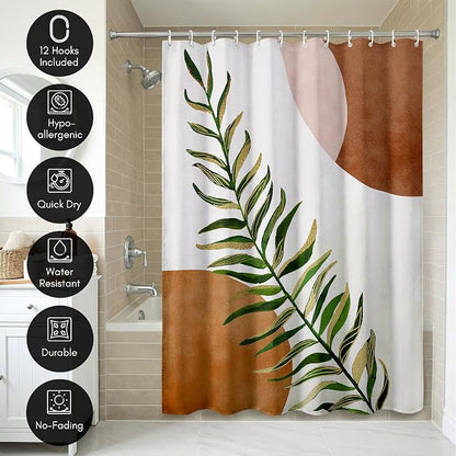 Americanflat 71x74 Boho Shower Curtain - Water-Resistant Long Shower Curtain with Durable Metal Grommets and 12 Hooks - 100% Polyester - Terracotta, Forest Green, Olive Green, Cream and Soft Pink