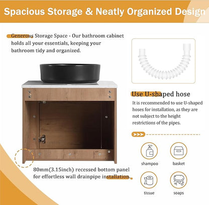 Malwee 24" Floating Bathroom Vanity with Sink, 24 Inch Wall Mounted Bathroom Cabinet Combo, Modern Single Sink Bath Storage Vanity Set, with 1 Soft Close Door and Ceramic Vessel Basin Top(24-CC
