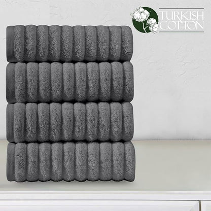 Elegant Comfort Luxury 100% Turkish Cotton Corduroy Ribbed 4 Pack Hand Towel Set 16 x 28 Inch - Absorbent, Super Soft, Quick Dry, Premium Towels for Bathroom, Gym, Spa and Hotel Use, Gray