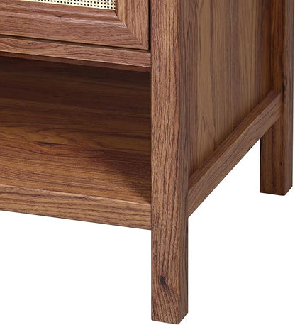 JONATHAN Y VAN1022B Jasper 20 in. W x 18 in. D x 33 in. H Rattan Modern Coastal 2-Shelf Bathroom Vanity Cabinet Only with Soft Closing Doors (Sink Basin Not Included), Walnut