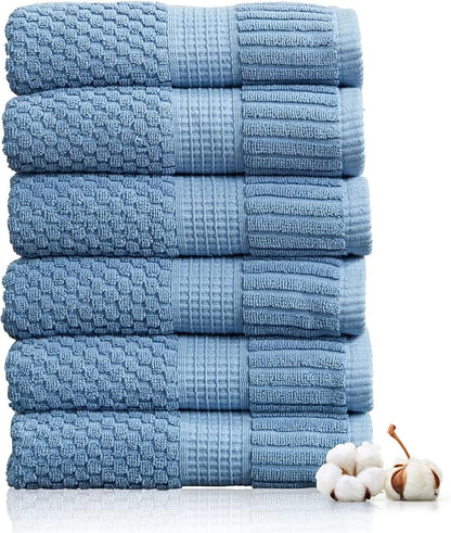 6 Pack 100% Cotton Hand Towels | Blue Towels | Oeko‑TEX Standard 100 | Soft & Absorbent, Quick‑Dry | Trinity Collection - Blue Shadow