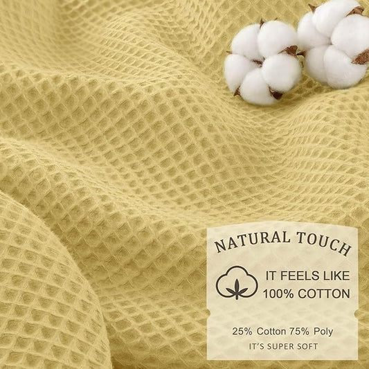 Waffle Weave Shower Curtain - Yellow Cotton Fabric Texture Heavyweight Shower Curtains for Bathroom,Washable,72Wx72L