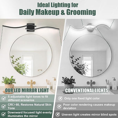 LED Bathroom Vanity Light Dimmable 5CCT 40in, Matte Black | 2700K-6500K Selectable, CRI>80, Rust-Proof Metal & Acrylic, ETL Certified, For Bathroom Mirrors, Washrooms, Vanity Areas