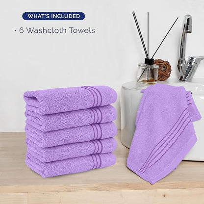 Elegant Comfort Premium Turkish Cotton 6 Pack Washcloths Set - 13 x 13 inch, Luxurious Hotel Spa Quality 100% Turkish Cotton 6PC Washcloth Set - Highly Absorbent - Soft Bathroom Towels, Lilac