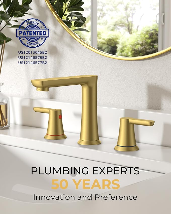 FORIOUS Gold Bathroom Faucet 3 Hole, Two Handle Gold Faucet for Bathroom Sink 3 Hole with Metal Pop-up Drain, cUPC Supply Lines and 1.2GPM Spare Aerator, for Vanity Sink Taps and Commercial Sinks