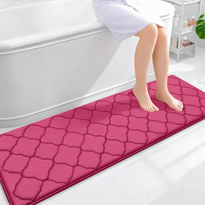OLANLY Memory Foam Bath Mat Rug 59x20, Ultra Soft and Absorbent Bathroom Rugs, Non-Slip, Comfortable, Machine Washable Bath Carpet for Bathroom Floor, Tub, Shower and Home Decor Accessories, Deep Pink