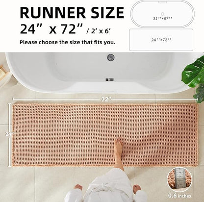 TYUU Waffle Runner Rug Bathroom, Long Boho Bath Mat, 72x24 Light Peach | Super Absorbent Quick Dry Bath Rug, Non-Slip Backing, Soft Waffle Washable Farmhouse Bathroom Mats, Tub, Shower & Home Decor