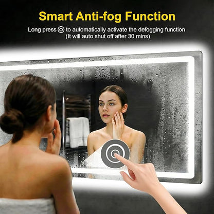 LED Bathroom Mirror with Lights - Anti-Fog, Dimmable, Backlit+Frontlit, 3 Color Light - 50"x30" Lighted Vanity Mirrors for Wall, Shatterproof Tempered Glass, Memory Function
