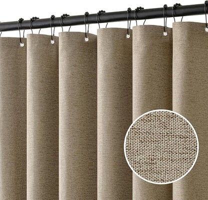 MIULEE 72 x 84 Extra Long Linen Shower Curtain Khaki 12 Metal Hooks | Washable, Fabric Shower Curtain, Waterproof Neutral Thick Cloth Shower Curtain, Bathroom Hotel Bathtub