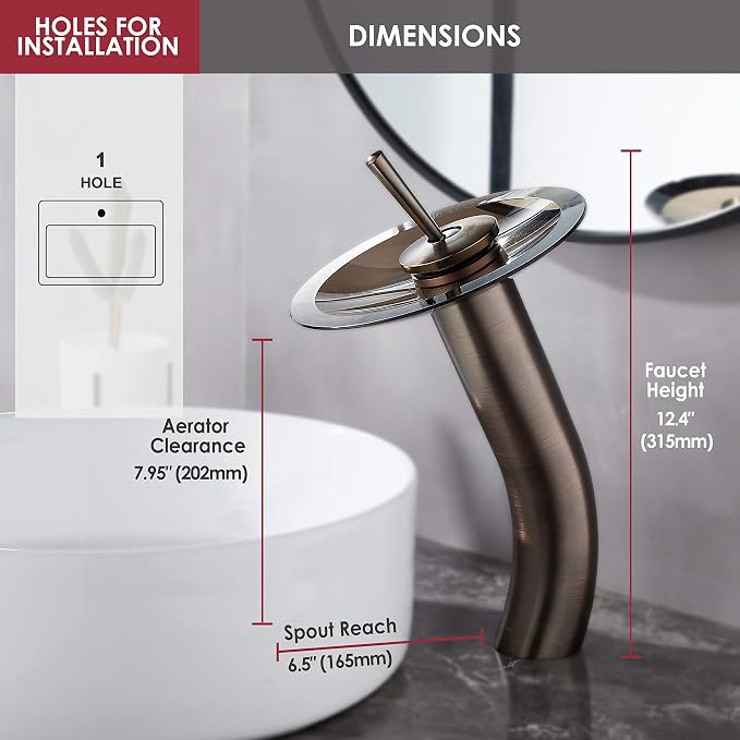 Waterfall Bathroom Faucet Glass Single Handle Solid Brass Basin Lavatory Vessel Sink Vanity Faucet, Tall, Oil Rubbed Bronze …