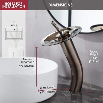 Waterfall Bathroom Faucet Glass Single Handle Solid Brass Basin Lavatory Vessel Sink Vanity Faucet, Tall, Oil Rubbed Bronze …