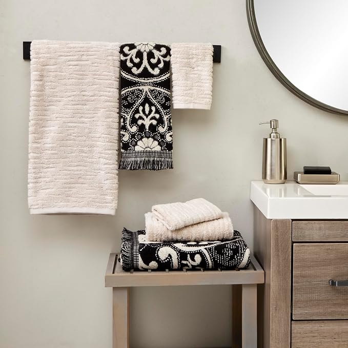 SKL Home CloudSoft/Amherst Medallion Bath Towel Set-6pc, Oatmeal/Black
